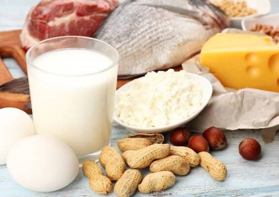 Produtos lácteos, peixe, carne, noces e ovos - a nutrición da dieta proteica